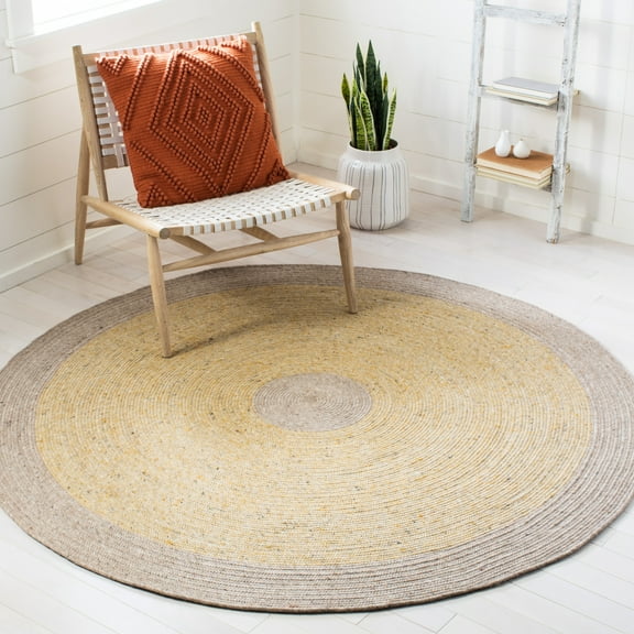 SAFAVIEH Braided Simon Bordered Reversible Area Rug, Gold/Beige, 5' x 5' Round