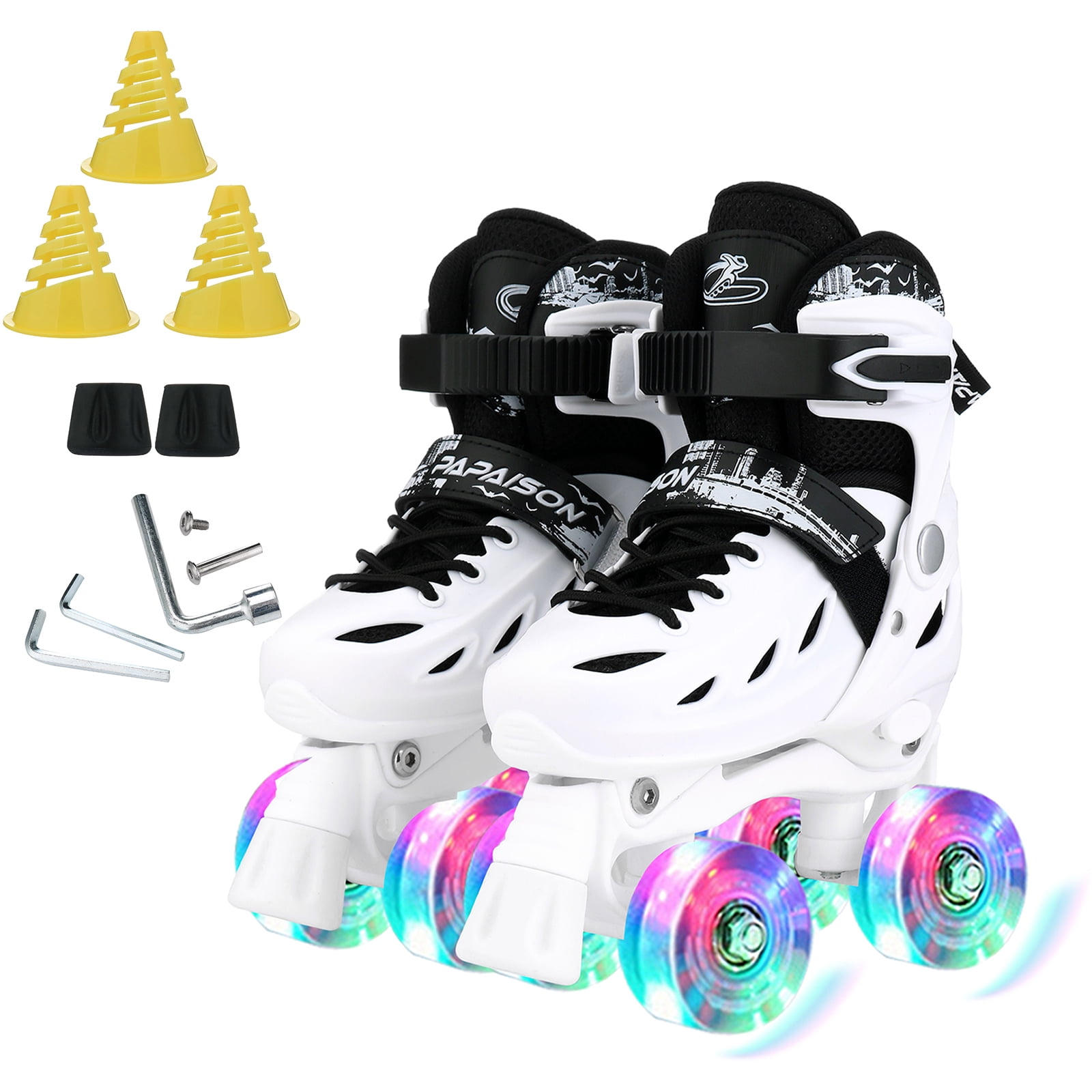 LIXI Roller Skates, 4 Size Adjustable Inline Skates for Girls & Boys &Women &Men, with Light up Wheels,Black