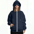thumbnail image 4 of Oversized Sweatshirt for Women, Women's Zip Up Hoodies Sweatshirts Clothes Teen Girl Fall Casual Drawstring Jackets With Pockets Overcoat, Navy M, 4 of 9