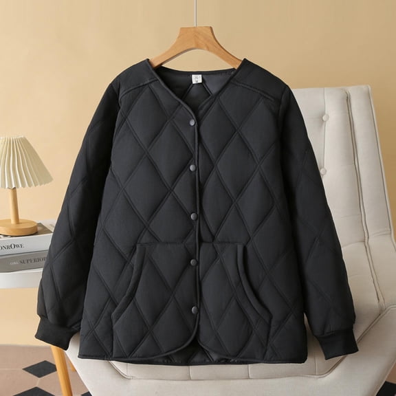 Zyloft Jackets for Women No Hood Women Warm Quilted Jackets for Women Long Sleeve Floral Soild Puffer Jacket Coats with Pockets Black XXXL Black*Friday/Cyber*Monday Clearance