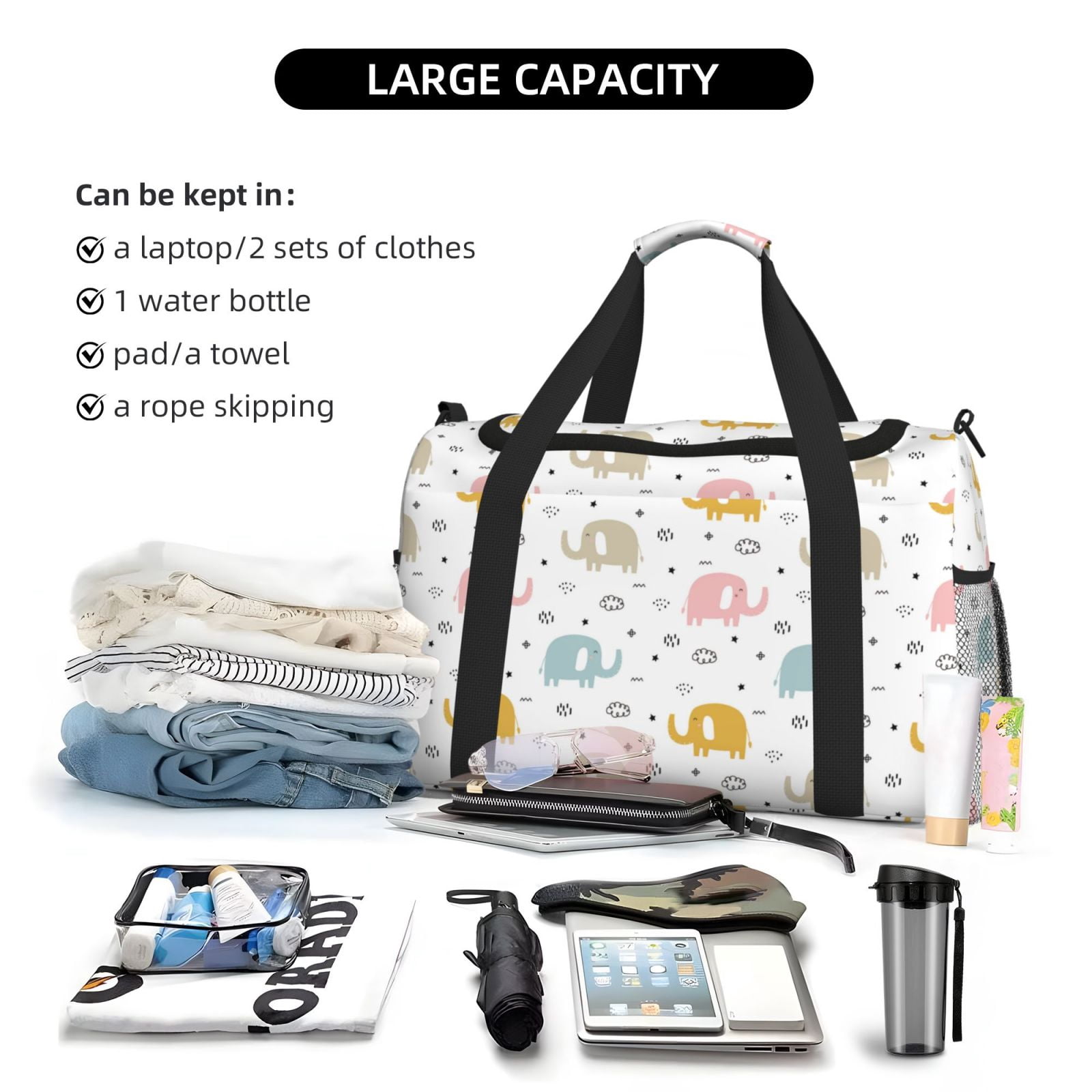 Fuzoiu Little Elephant Print Travel Duffle Bag,Carry On Tote Bags,Duffel Bag,Sport Gym Bag, Hospital Bag for Labor and Delivery, Overnight Bag,Luggage Bag