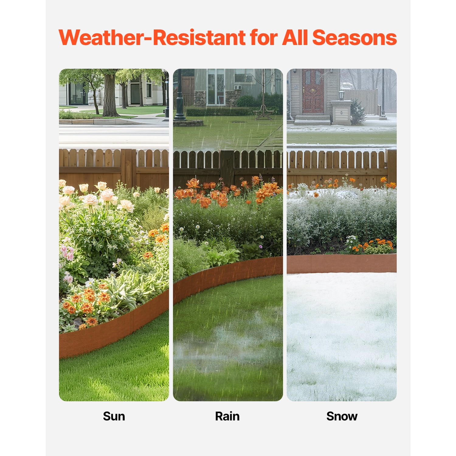 KFFKFF Metallic Garden Border, Set of 6, 40 x 8 inches, Durable & Pre-Oxidized Landscape Border, Flexible Outdoor Edging, Shark Spike, Ideal for Flower Bed, Yard, and Pathway Separation