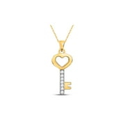 FB Jewels 10kt Yellow Gold Womens Round Diamond Key Heart Pendant 1/20 Cttw