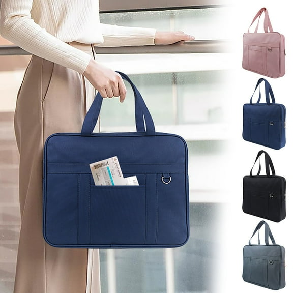 Breathable Cloth Document Tote Bag 14x11x2in, Zippered File Organizer Portfolio, Business Meeting Essentials Carrier for Office Campus