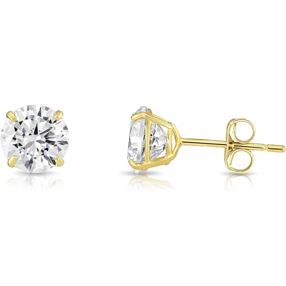 Solid 14K Yellow Gold 5mm Round Cut Crystal Studs