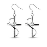 Emma Manor EM White Gold-Plated 1/2ct Cubic Zirconia Cross Dangle Earrings for Women