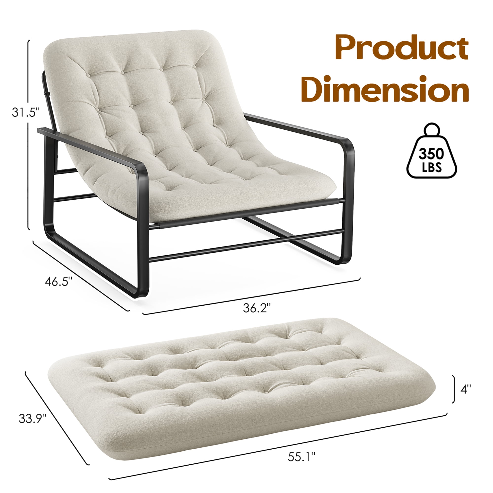 MAYEERTY 41.7" Beige Boucle Metal Frame Accent Chair, 350LBS High Density Sponge Lounge Chair for Living Bedroom Balcony