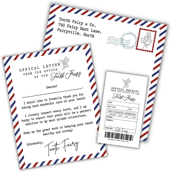 Tooth Fairy Letter Paper Certificate Receipt Envelope and Card for Lost Tooth chart for money under kids pillow can add gold coins  60pk 20 of each item Teeth Keepsake for Boys Girls Gender Neutral