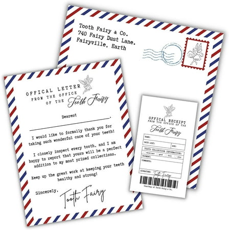 Tooth Fairy Letter Paper Certificate Receipt Envelope and Card for Lost Tooth chart for money under kids pillow can add gold coins 60pk 20 of each item Teeth Keepsake for Boys Girls Gender Neutral