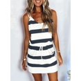 thumbnail image 4 of Womens Summer Trendy Striped Dresses Sleeveless Halter Strap Mini Dress with Pockets Black S, 4 of 6