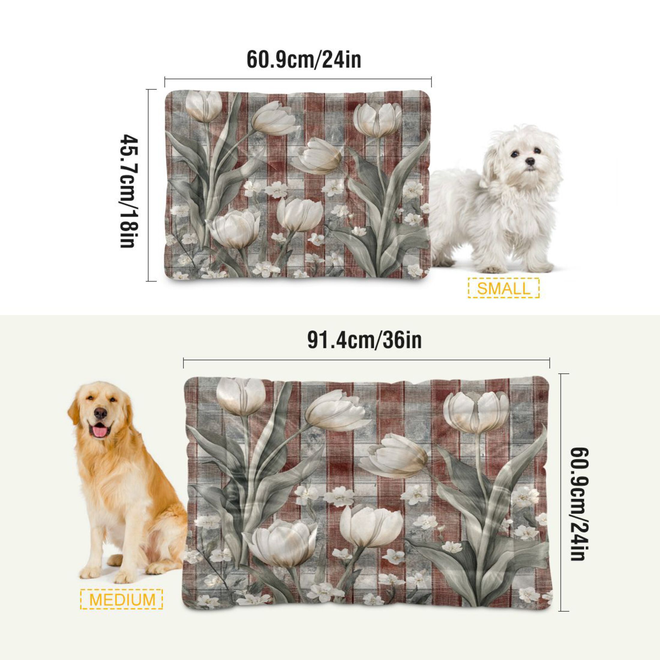 Qxltty White Tulip Flowers Ped Pad Wear-resistant and Hard to Bite Through Sleeping Pad for Small Medium Large Dogs Winter Pet Bed 36×24in