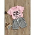 thumbnail image 2 of Toddler Baby Girl 2Pcs Outfit 1T 2T 3T 4T 5T Short Sleeve Letter T Shirts Tops +Solid Color Shorts Set Summer Clothes, 2 of 7