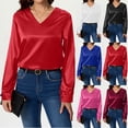 thumbnail image 1 of Sudadera,Blusa informal de poliéster con cuello en V y manga larga para mujer, color liso, largo normal, para uso diario, sopatenor, 1 of 8