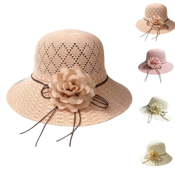 HuangHuanChen Sun Hat for Women Summer Straw Beach Hats Floppy Crochet Hat UV Protection Travel Bucket Hat Foldable Packable Sunshade Hat Fisherman Hat Beach Vacation Hat White One Size