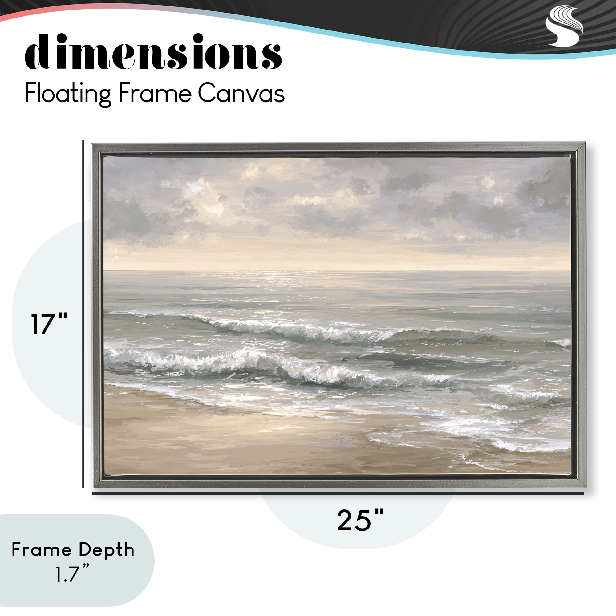 Stupell Industries Soft Rolling Beach Waves Gray Framed Floater Canvas Wall Art, design by Jacky Ngan