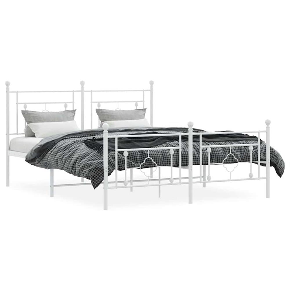 Pemberly Row Powder-Coated Steel King Size Bed Frame in White