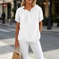 thumbnail image 5 of GUACER Women's Cotton Linen Ruffle Neck Short Sleeve Tops Loose Fit Summer Blouses for Casual & Beach, 5 of 7