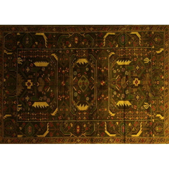 Ahgly Company Machine Washable Indoor Rectangle Persian Yellow Traditional Area Rugs, 7' x 9'