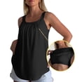 thumbnail image 4 of Summer Tank Tops for Women Loose Fit Pleated Sleeveless Top Square Neck Camisole Tank Tops with Built in Bra Basic Shirts Curved Hem Flowy Cute Beach Vacation Outfits Black L, 4 of 9