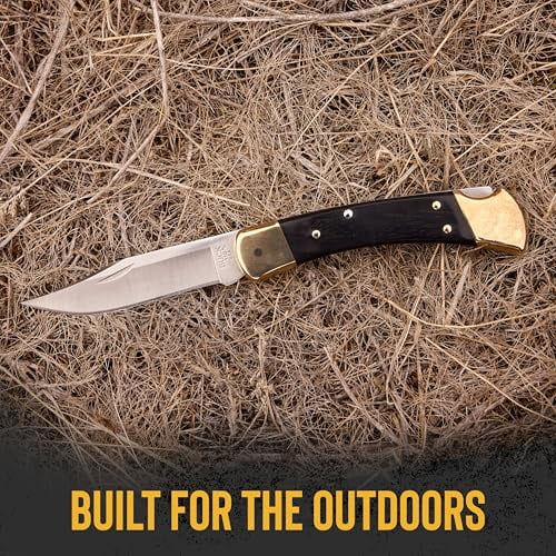 Buck Knives 110 Famous Folding Hunter Knife with Genuine Leather Sheath - TOP SELLER