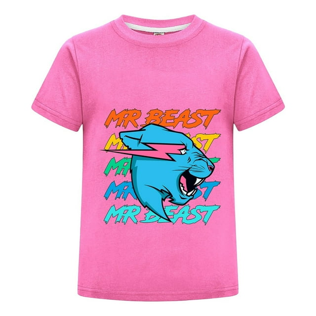 Ropa Infantil MrBeast Camiseta Niño Niña Verano Algodón Playera Casual Pantera Azul Moda Fan Regalo Estampado Juvenil Fresca