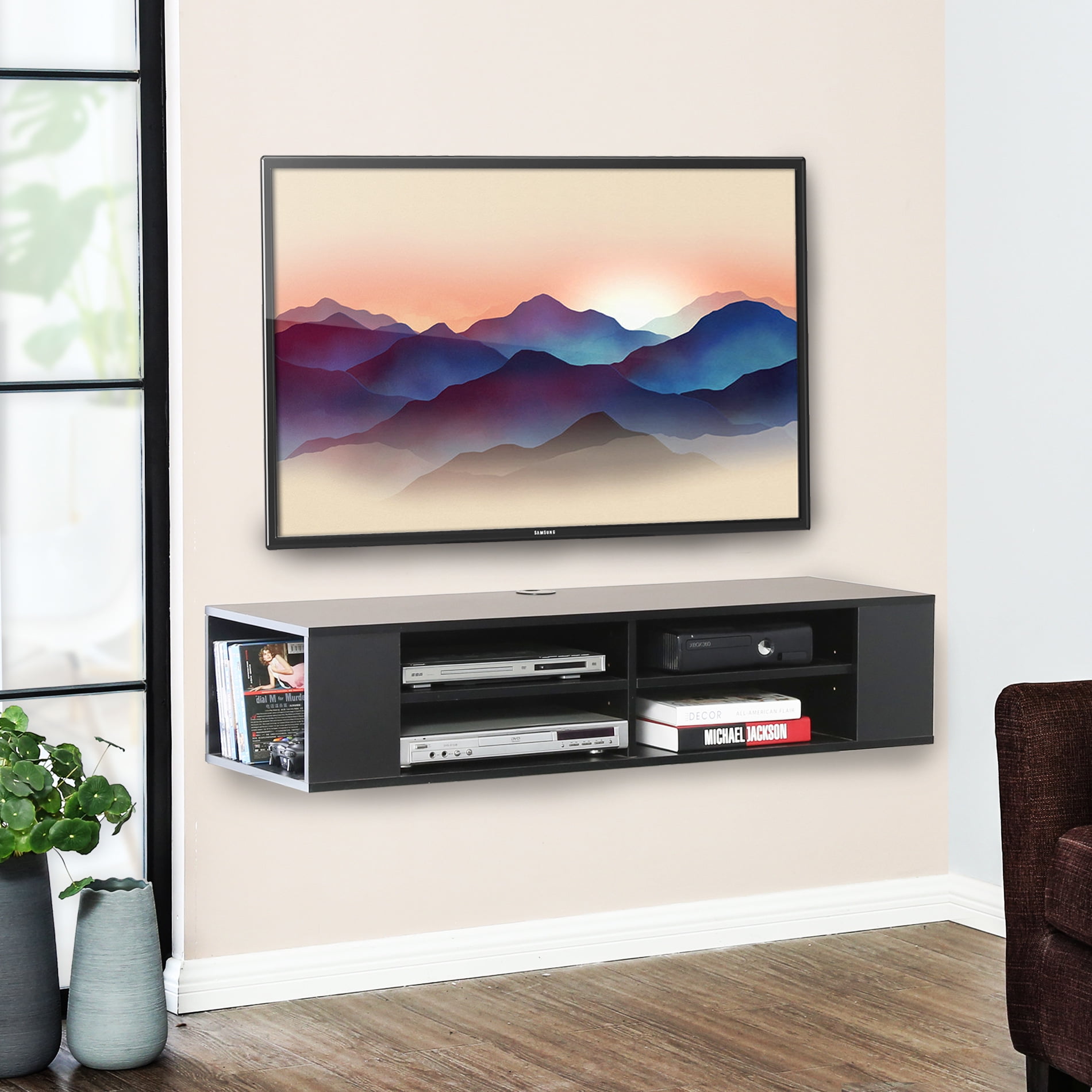 FITUEYES Black Wall Mounted Media Console Floating TV ...