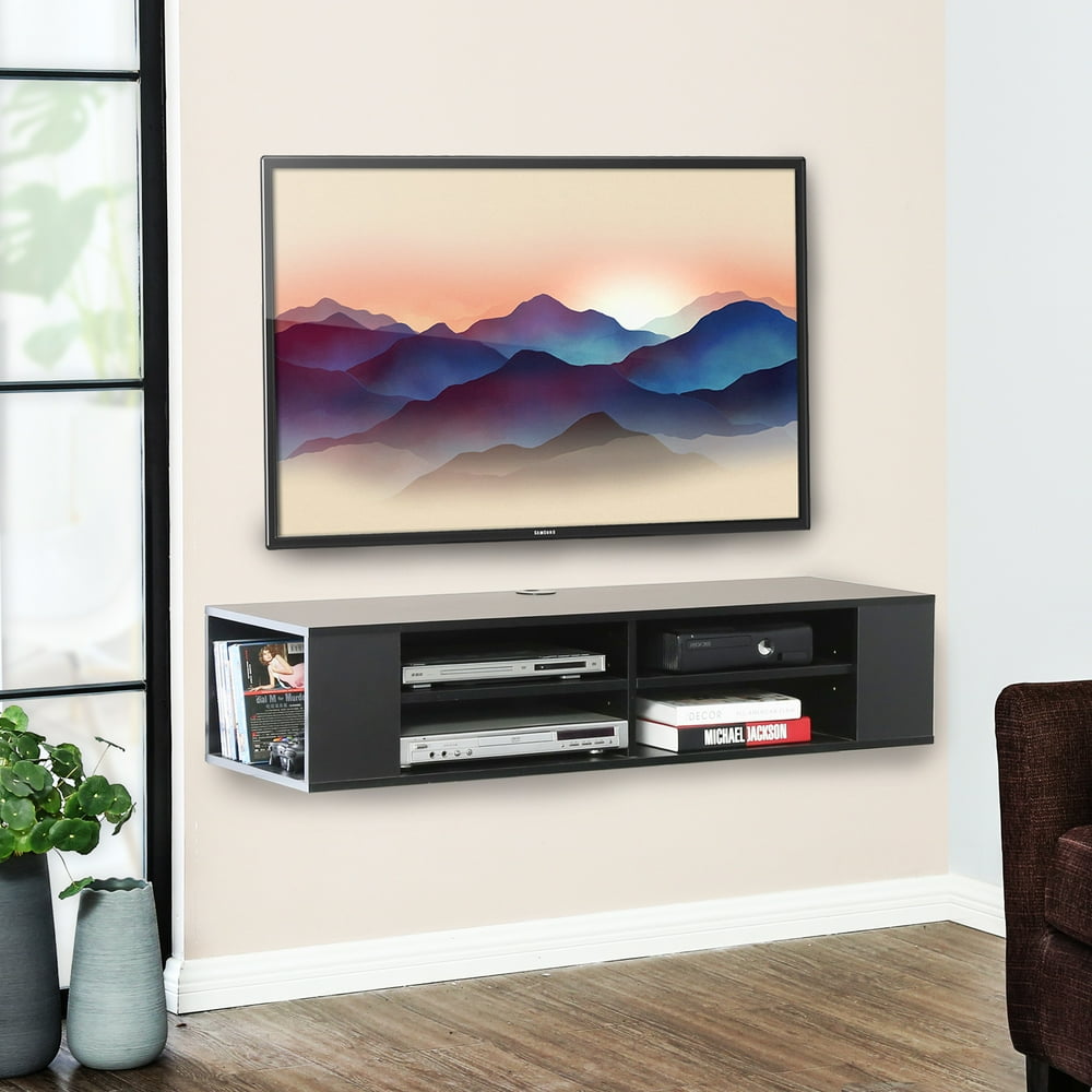 Fitueyes Black Wall Mounted Media Console Floating Tv Stand Component