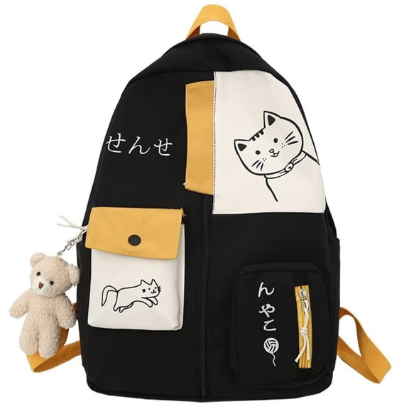 Jiibva Cute Cat Backpack, Multi Pocket Cartoon Cat Large Capacity Bookbag Rucksack Travel Backpack