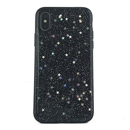 NCX tech iPhone X and iPhone Xs Case, Shockproof Anti-Scratch Hybrid Protective Cover with Glitter Star Metallic Foil for iPhone X and iPhone Xs (Black)