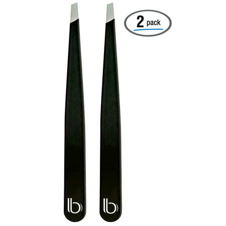 Professional Grade Stainless Steel Slant Tip Tweezers by Better Beauty Products, 2 Pack, Matte