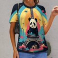 thumbnail image 6 of Funny Cute Panda Womens Tops Women's Fashion Casual Short Sleeve Flower Print Round Neck Pullover Top Blouse, 6 of 6