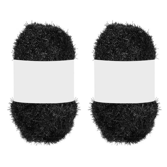 2 Skeins 109 Yards Scrubbie Yarn, Sparkle Yarn Polyester Scrubbie Sparkle Glass for Dishcloths Crocheting Knitting DIY Crafts Blanket Rug Sweater Scarf Hat, Black