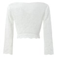 thumbnail image 4 of Long Sleeve Shirts for Women Bohemian Off The Shoulder Sheer Crop Top Bell Sleeves Flowing Oversized Crochet Hem Pullover Sweater Or Swimsuit Cover Long Sleeve Tops, 4 of 4