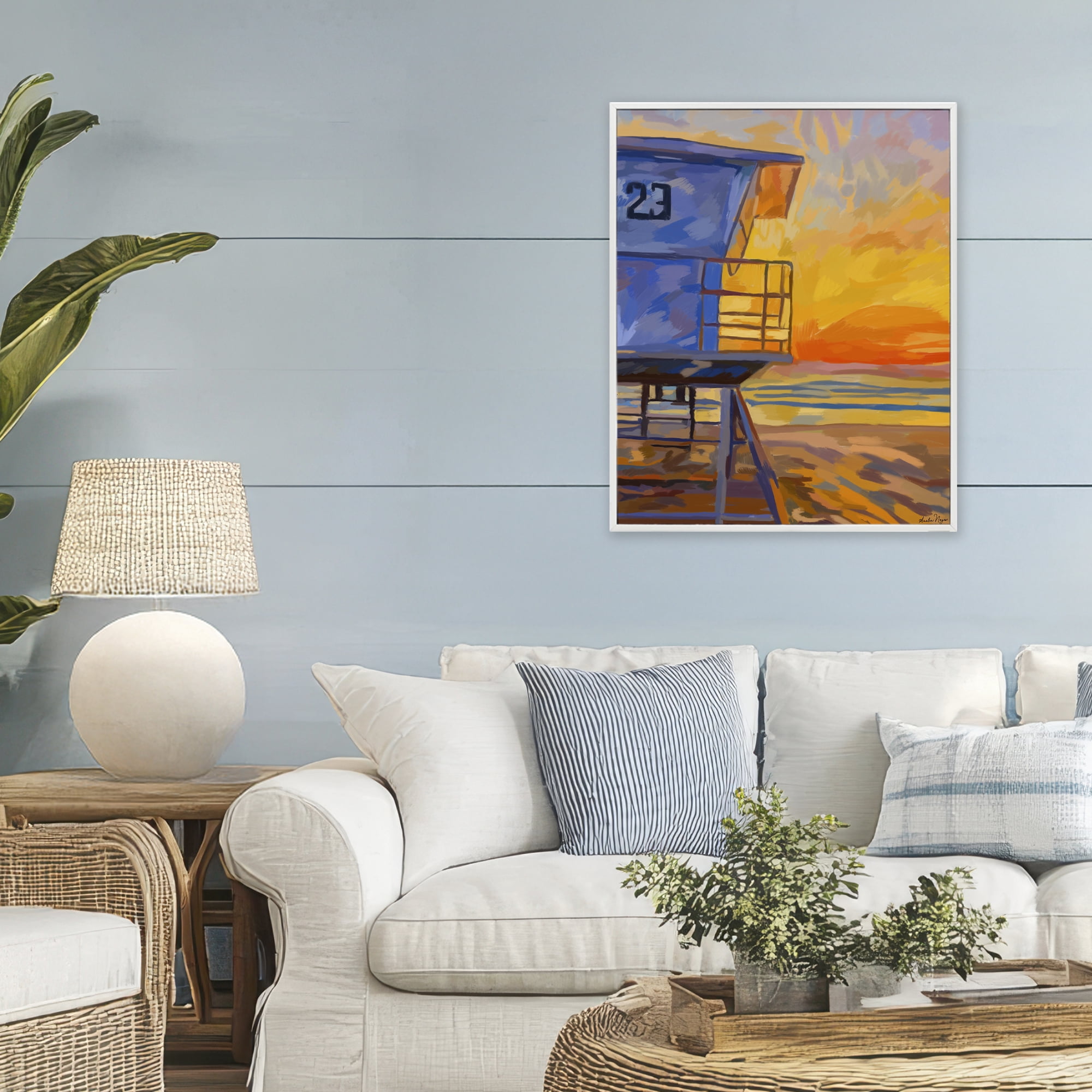 Stupell Industries Lifeguard Stand Sunset White Framed Giclee Art, design by Amelia Noyes