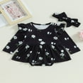 thumbnail image 3 of Baby Girls Autumn Romper Dress Floral Print Ruffles Long Sleeve Button Jumpsuits Headband, 3 of 9
