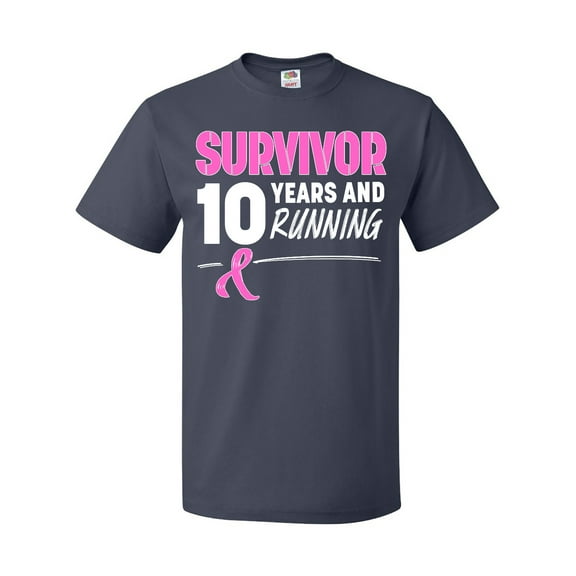 Inktastic Breast Cancer Survivor 10 Years and Running with Pink Ribbon T-Shirt