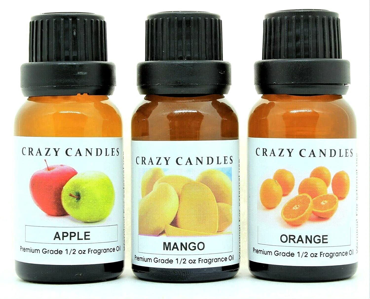 Crazy Candles 3 Bottles Set, 1 Apple, 1 Mango, 1 Orange 1/2 Fl Oz Each