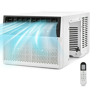 Unidad de aire acondicionado de ventana de 6,000 BTU con control remoto de  1 toque, panel digital de pantalla LED y kit de instalación, color blanco