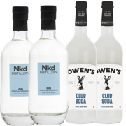 Nkd Distillery Gin 2 Pack Alternative Premium Non-Alcoholic Spirit 750 ML Bottles w 2 Pack Owen’s Mixers Club Soda 750 ML Bottles - Perfect for Mocktails - A