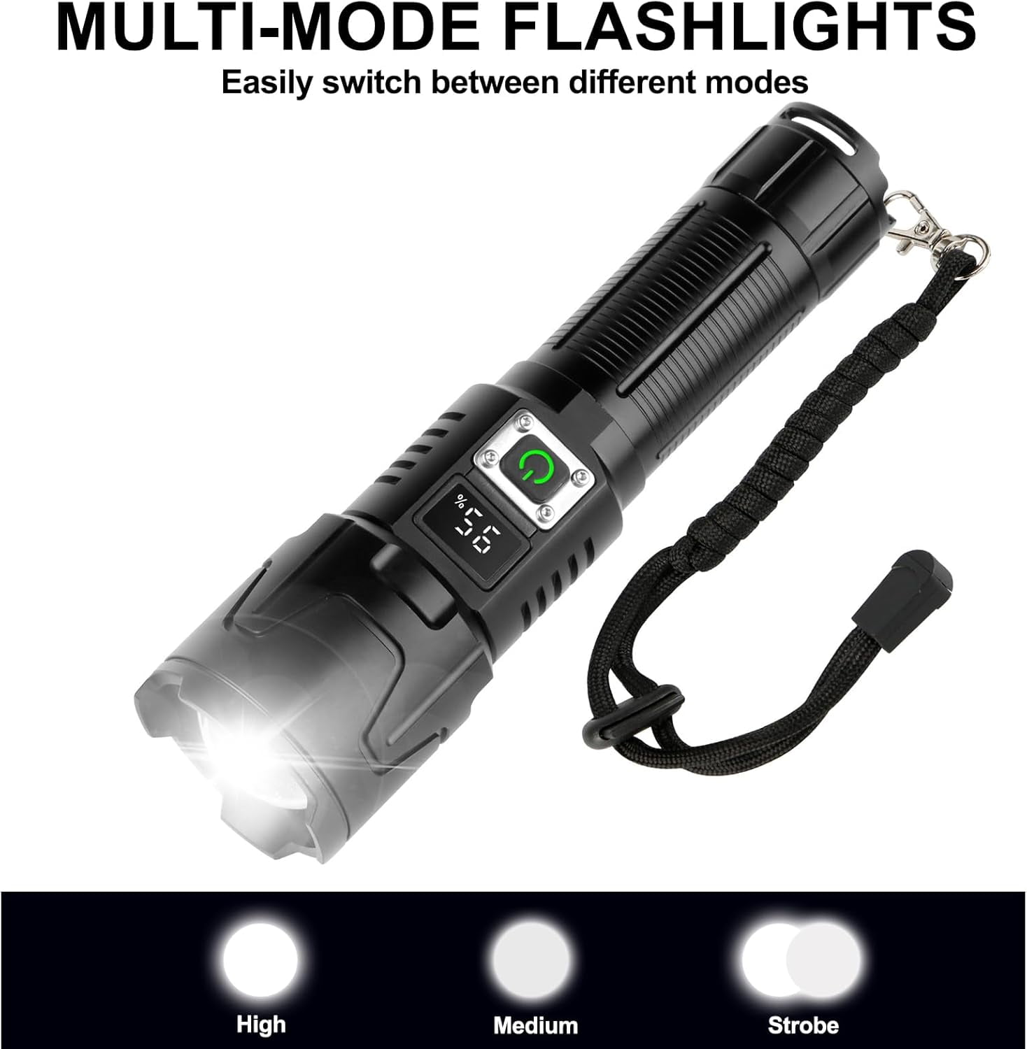 Siuyiu High Lumens 4500 Lumens, USB-C Rechargeable, Water-Resistant, Digital Battery Display, 3-Mode LED Flashlight