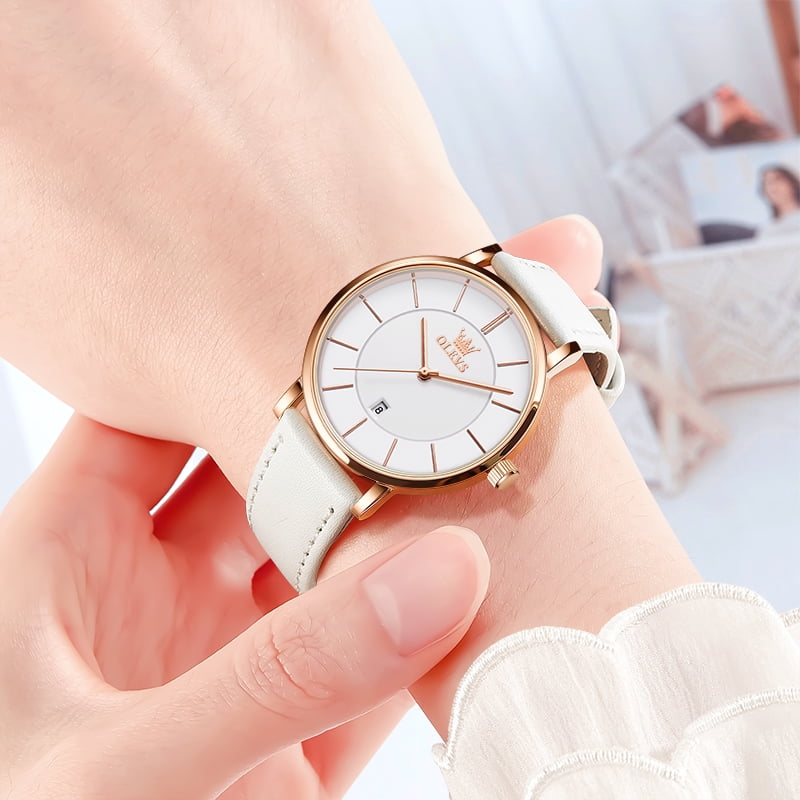 OLEVS Watches for Women Waterproof Womens Wristwatches Analog Quartz Ultra Thin Watches Leather Strap Watches with Date Calendar Ladies Watches Gifts Reloj para Mujer
