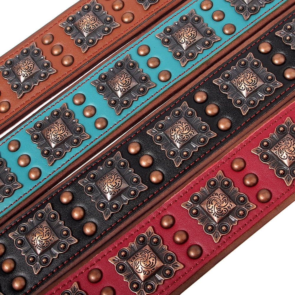 Pet Artist 2 Inch Wide Dog Collars Retro Studded Real Leather Large Pet Collars Heavy Duty Rottweiler L XL XXL