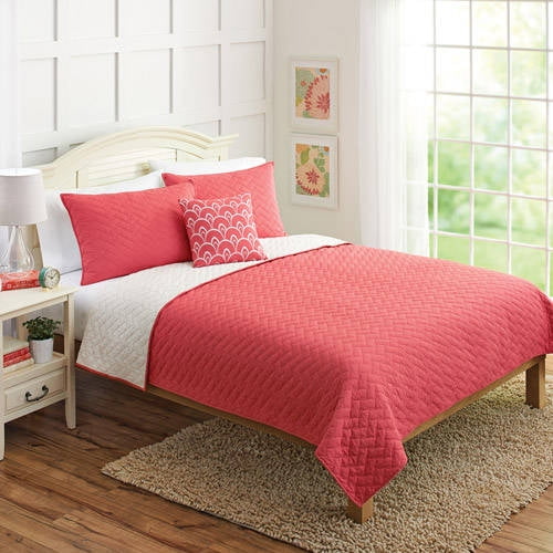 Better Homes&gardens Bhg Solid Quilt Set Coral/wht Kg