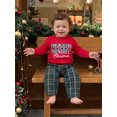 thumbnail image 2 of Toddler Baby Boy Christmas Outfit Long Sleeve Letter Embroidery Sweatshirt Gingham Plaid Pants Set Fall Winter 2Pcs Smocked Clothes, 2 of 10