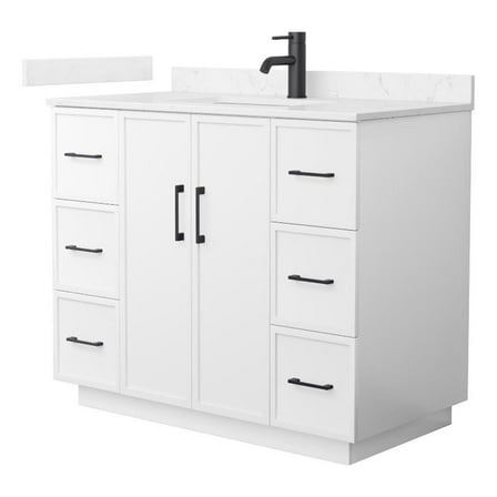 Elan TK 42" White Single Vanity & Carrara Cultured Marble Top & Black Trim