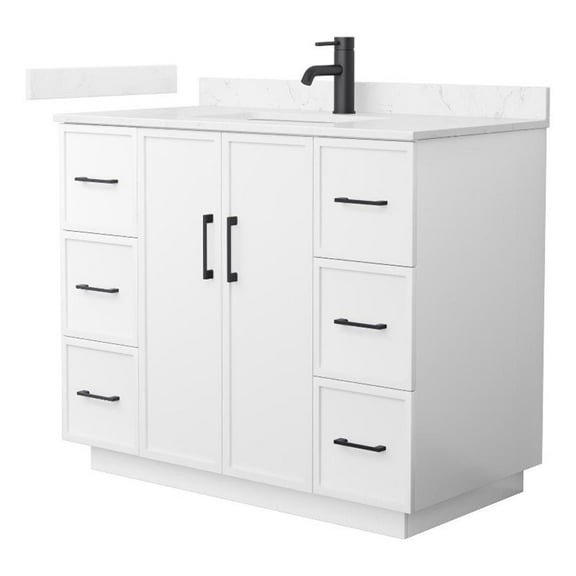 Elan TK 42" White Single Vanity & Carrara Cultured Marble Top & Black Trim