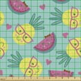 thumbnail image 2 of Ambesonne Summer Fabric by the Yard Upholstery, Nerdy Pineapples Smiling, 10 Yards, Pink Mustard Turquoise, 2 of 5