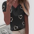 thumbnail image 2 of Women's V-Neck Lace Print Pullover T-Shirt Patchwork Blouse Short Sleeve Hearts Design Comfortable Casual Top, 2 of 2