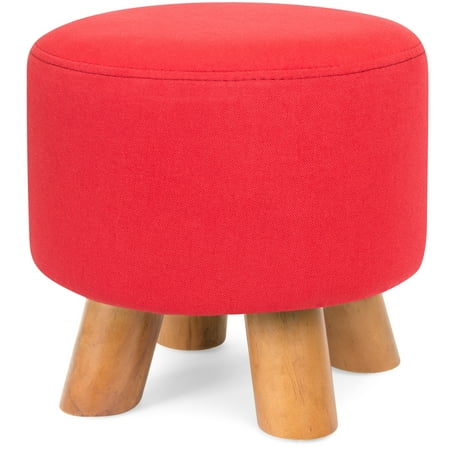 Round Ottoman Covers Best Choice Products Upholstered Padded Pouf Ottoman Footrest Stool w/ Removable Linen Cover, Non-Skid Legs - Red ()