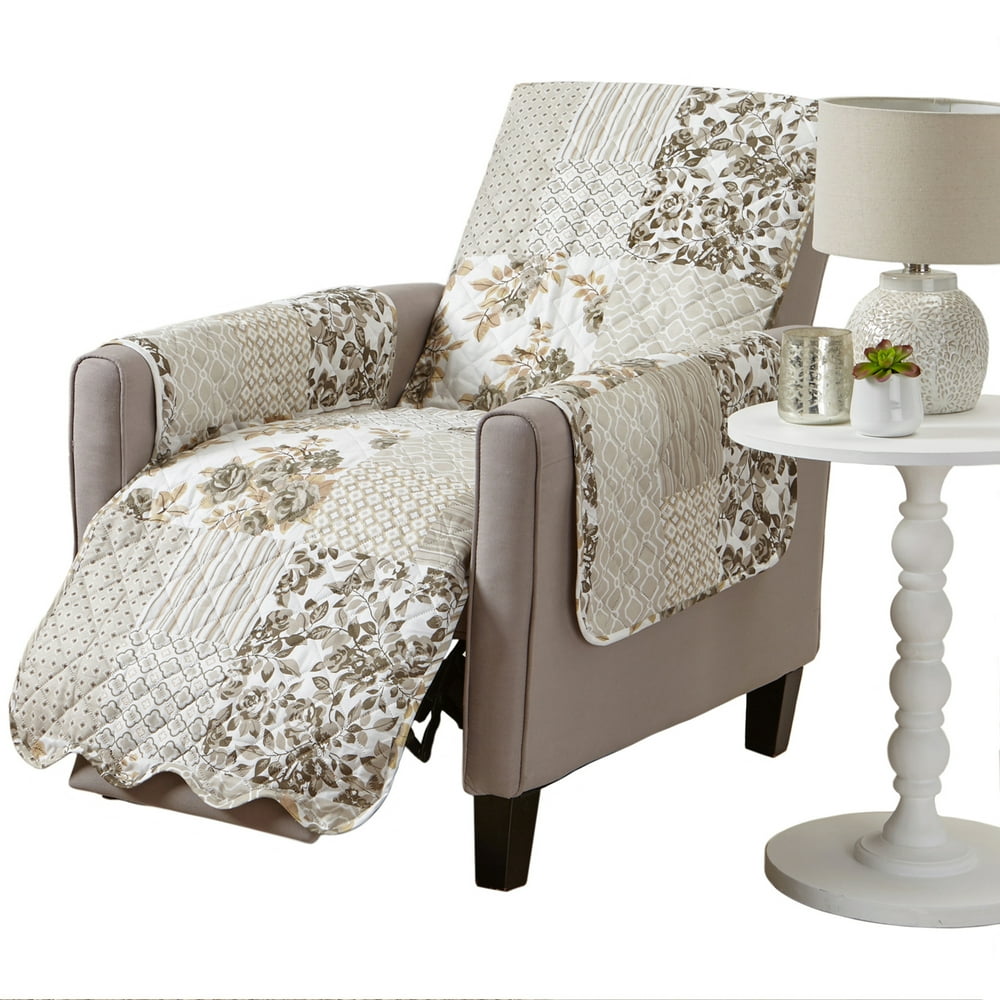 Great Bay Home Reversible Patchwork Recliner Furniture Protector, Taupe